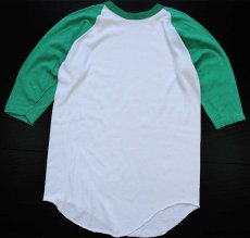 画像2: 70s USA製 RUSSELLラッセル Alpha Chi Omega フラタニティ 七分袖 ラグランTシャツ 白×緑 L (2)