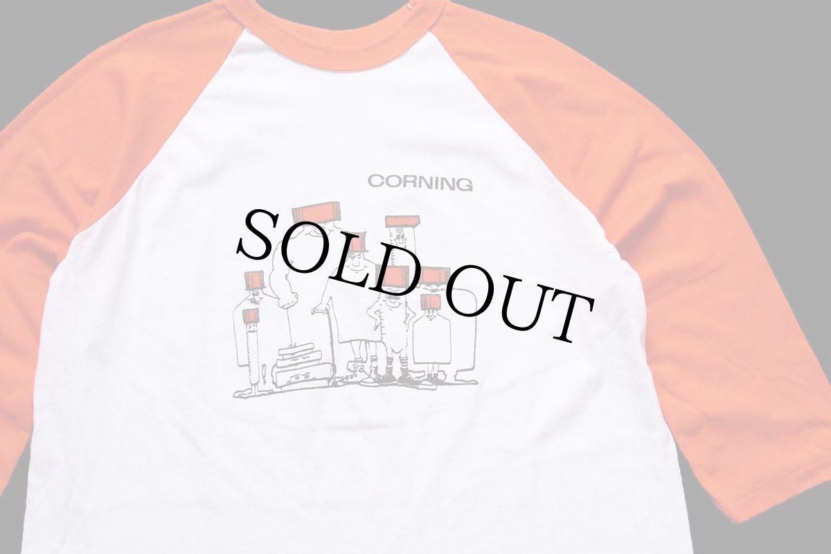 画像3: 80s USA製 CORNING イラスト 七分袖 ラグランTシャツ 白×オレンジ XL (3)