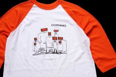 画像3: 80s USA製 CORNING イラスト 七分袖 ラグランTシャツ 白×オレンジ XL (3)
