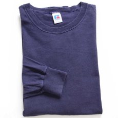 画像1: 90s USA製 RUSSELLラッセル 無地 コットン 長袖Tシャツ 紺 L (1)