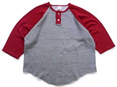 画像1: 70s USA製 sportwear ツートン 切り替え ヘンリーネック ショート丈 ラグラン スウェット 濃赤×杢グレー M (1)