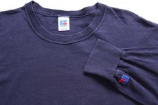 画像4: 90s USA製 RUSSELLラッセル 無地 コットン 長袖Tシャツ 紺 L (4)