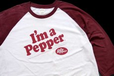 画像3: I'm a Pepper DrPepperドクターペッパー ロゴ 七分袖 ラグランTシャツ 白×ワインレッド 2XL★特大 (3)