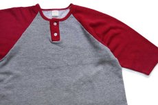 画像3: 70s USA製 sportwear ツートン 切り替え ヘンリーネック ショート丈 ラグラン スウェット 濃赤×杢グレー M (3)
