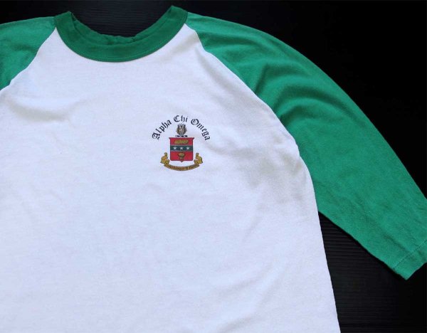 70s USA製 RUSSELLラッセル Alpha Chi Omega フラタニティ 七分袖