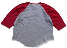 画像2: 70s USA製 sportwear ツートン 切り替え ヘンリーネック ショート丈 ラグラン スウェット 濃赤×杢グレー M (2)