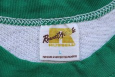 画像4: 70s USA製 RUSSELLラッセル Alpha Chi Omega フラタニティ 七分袖 ラグランTシャツ 白×緑 L (4)