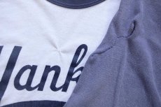 画像5: 70s USA製 RUSSELLラッセル MLB New York Yankees ヤンキース 七分袖 ラグランTシャツ ボロ 白×薄紺 フェード XL (5)