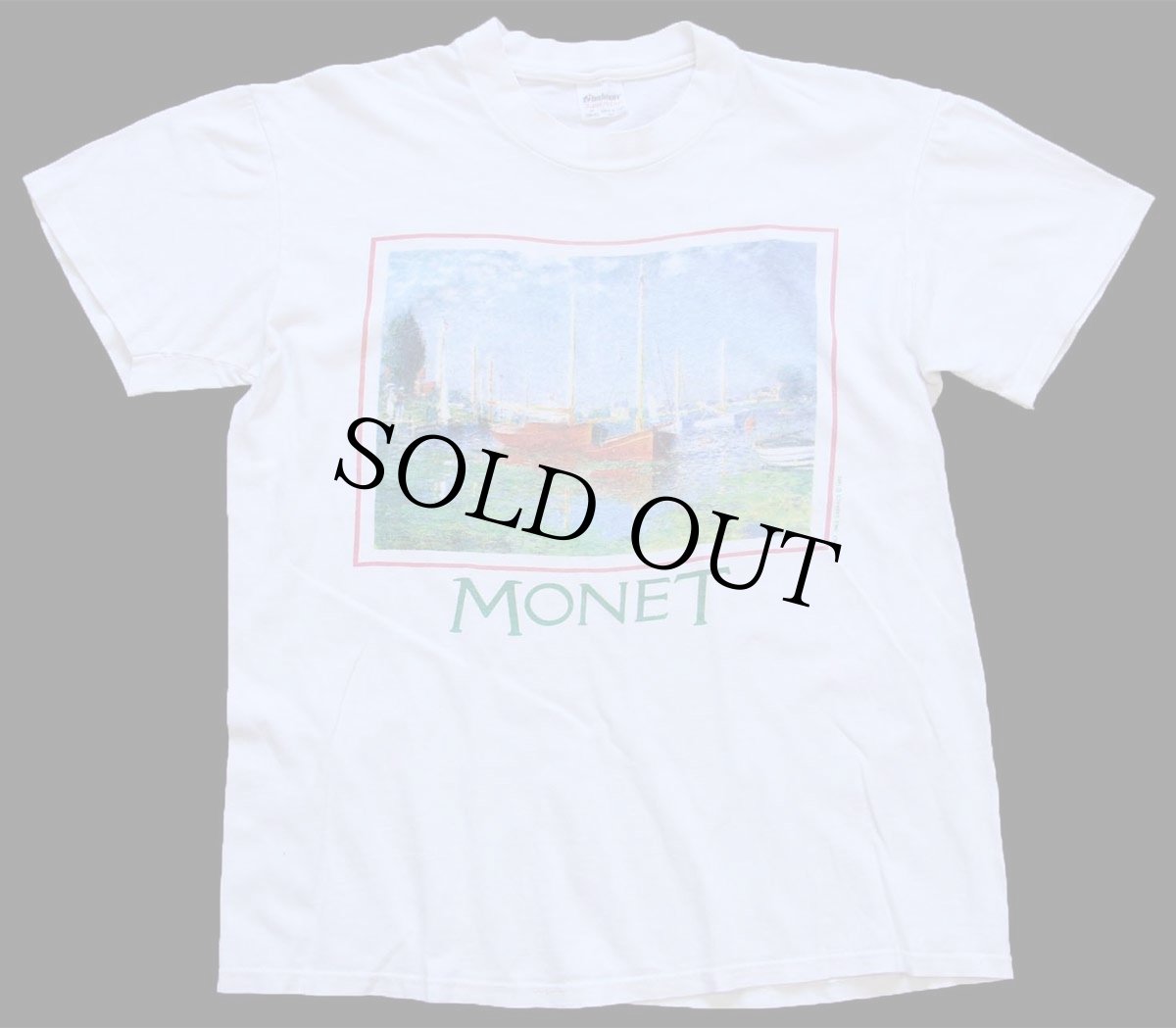 画像2: 80s USA製 MONET Boat Argenteuil クロード モネ アルジャントゥイユの赤いボート アート コットンTシャツ 白 M (2)