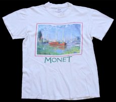 画像2: 80s USA製 MONET Boat Argenteuil クロード モネ アルジャントゥイユの赤いボート アート コットンTシャツ 白 M (2)