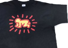 画像1: 90s USA製 POP SHOP Keith Haring Icons キースへリング イコンズ アート 両面プリント コットンTシャツ 黒 XL (1)