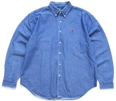 画像1: 00s ポロ ラルフローレン ワンポイント ボタンダウン デニムシャツ XL (1)
