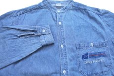画像3: 90s USA製 UNITED STATES POSTAL SERVICE 刺繍 バンドカラー デニムシャツ XL★USPS ポストマン (3)