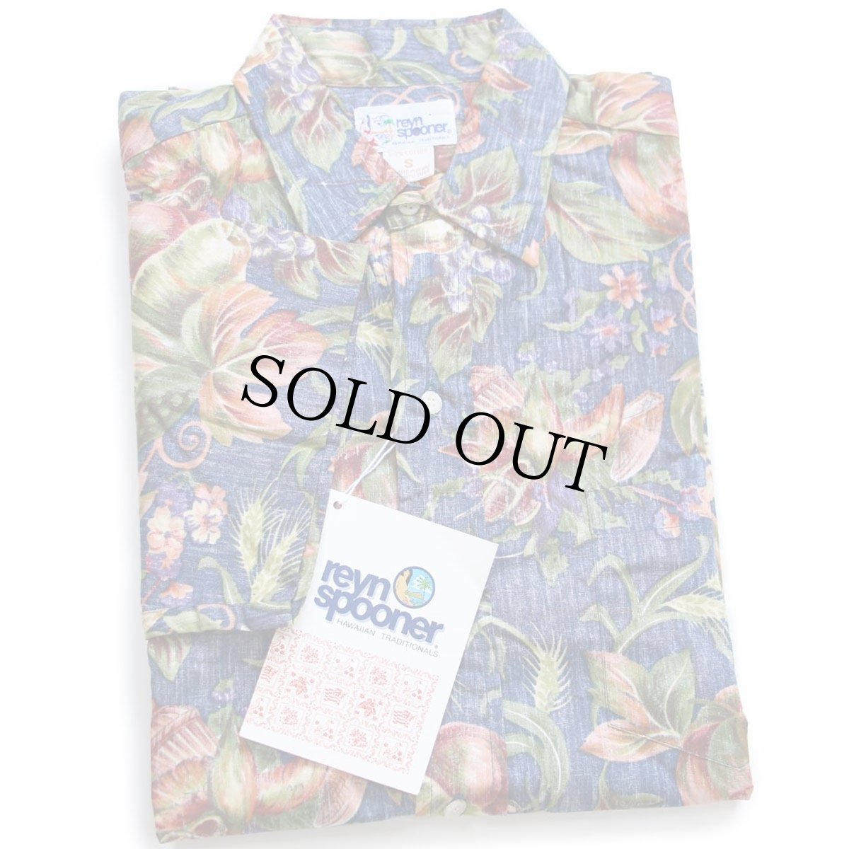 画像1: デッドストック★90s ハワイ製 reyn spoonerレインスプーナー ボタニカル柄 裏生地 コットン アロハシャツ S (1)