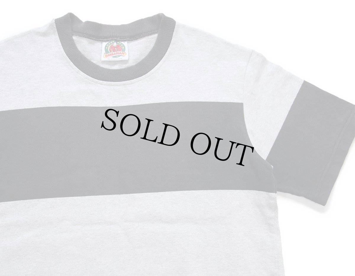 画像4: カナダ製 BARBARIANバーバリアン 太ボーダー コットン 半袖 スウェット 黒×杢グレー L★ラガーシャツ (4)