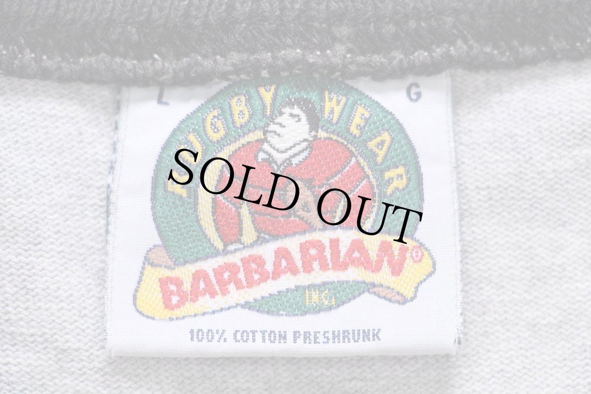 画像5: カナダ製 BARBARIANバーバリアン 太ボーダー コットン 半袖 スウェット 黒×杢グレー L★ラガーシャツ (5)