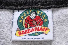 画像5: カナダ製 BARBARIANバーバリアン 太ボーダー コットン 半袖 スウェット 黒×杢グレー L★ラガーシャツ (5)
