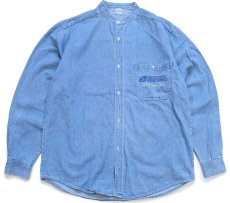 画像1: 90s USA製 UNITED STATES POSTAL SERVICE 刺繍 バンドカラー デニムシャツ XL★USPS ポストマン (1)