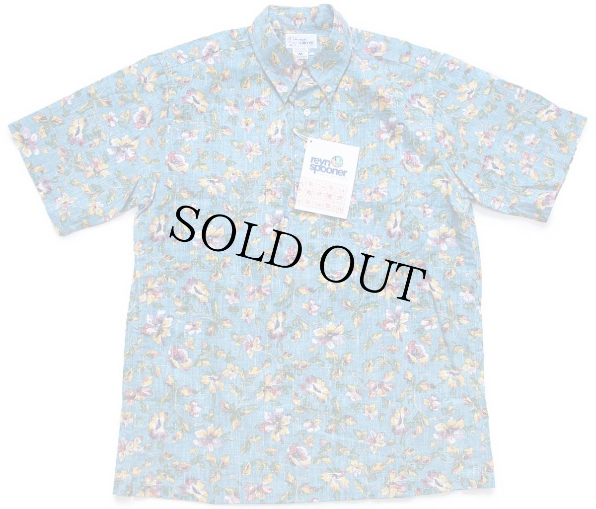 画像2: デッドストック★90s ハワイ製 reyn spoonerレインスプーナー 花柄 三点留めボタンダウン プルオーバー 裏生地 アロハシャツ M (2)
