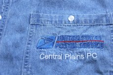 画像4: 90s USA製 UNITED STATES POSTAL SERVICE 刺繍 バンドカラー デニムシャツ XL★USPS ポストマン (4)
