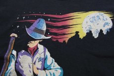画像4: 90s USA製 カウボーイ アート 染み込みプリント コットンTシャツ 黒 フェード XXL★特大 (4)