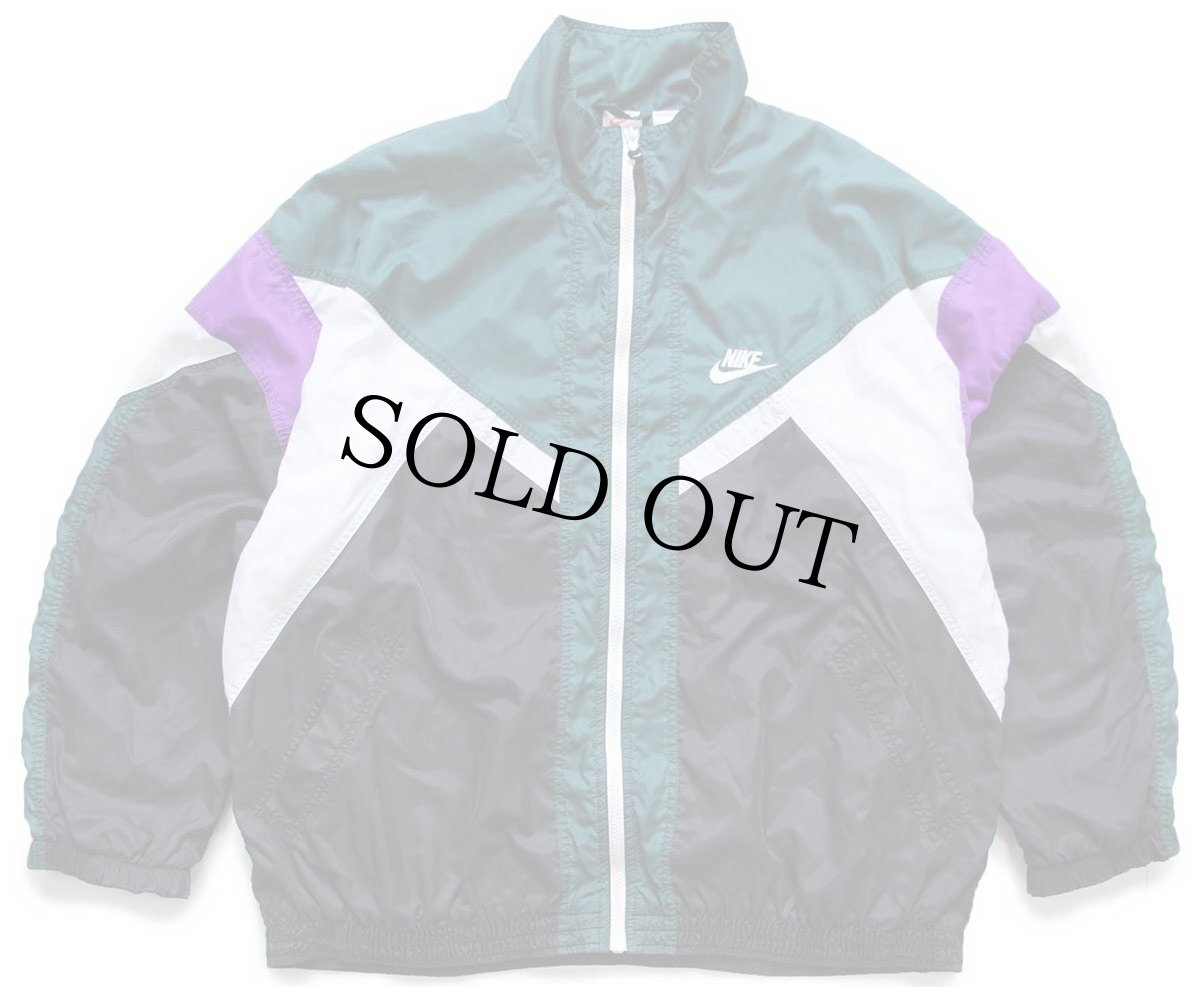 画像1: 90s NIKEナイキ ロゴ刺繍 マルチカラー 切り替え ナイロンジャケット (1)