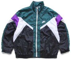 画像1: 90s NIKEナイキ ロゴ刺繍 マルチカラー 切り替え ナイロンジャケット★B (1)