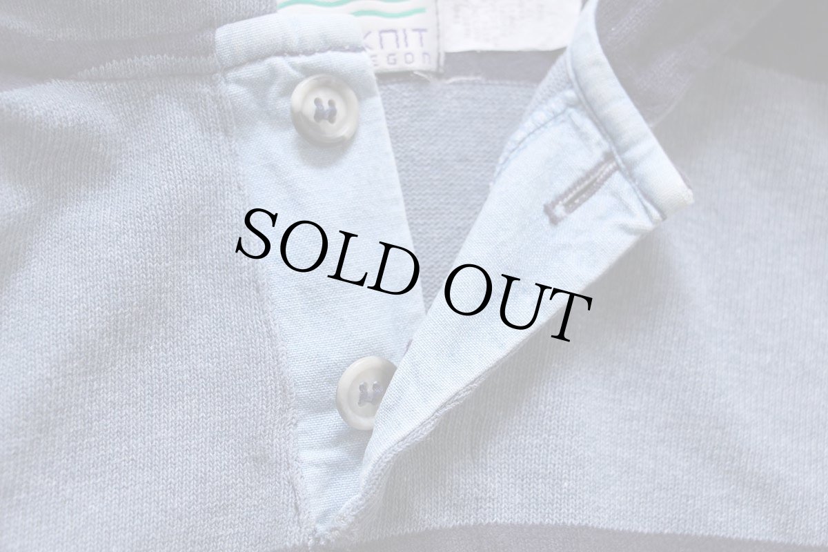 画像5: USA製 COLUMBIA KNIT 太ボーダー コットン ラガーシャツ パーカー ナス紺×杢ブルーグレー S★フーディー (5)