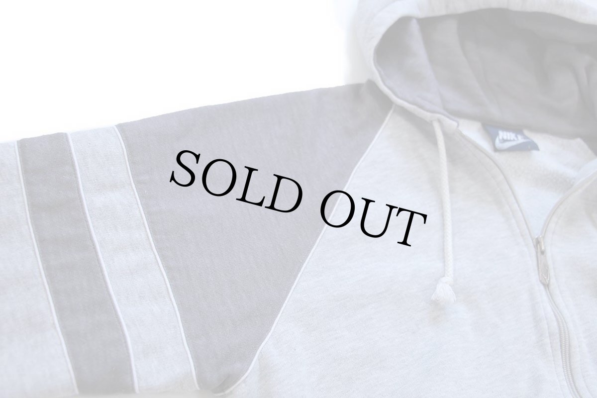 画像4: 80s NIKEナイキ ロゴ刺繍 ツートン 切り替え スウェット ジップパーカー 杢グレー L★フーディー (4)