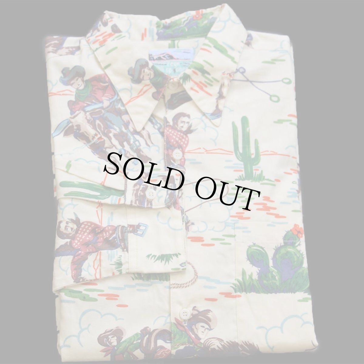 画像1: デッドストック★80s ハワイ製 reyn spoonerレインスプーナー カウボーイ 総柄 コットンシャツ M (1)