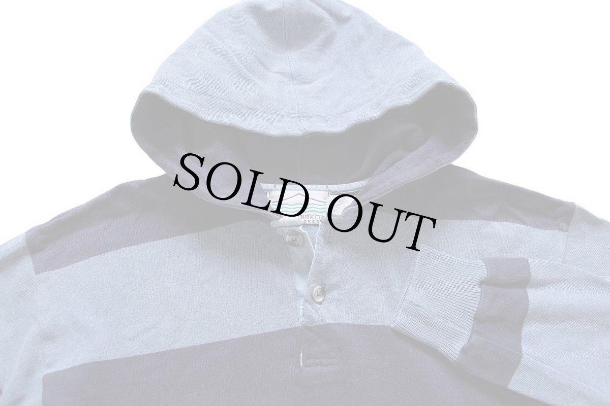 画像3: USA製 COLUMBIA KNIT 太ボーダー コットン ラガーシャツ パーカー ナス紺×杢ブルーグレー S★フーディー (3)