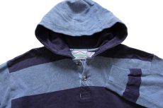 画像3: USA製 COLUMBIA KNIT 太ボーダー コットン ラガーシャツ パーカー ナス紺×杢ブルーグレー S★フーディー (3)