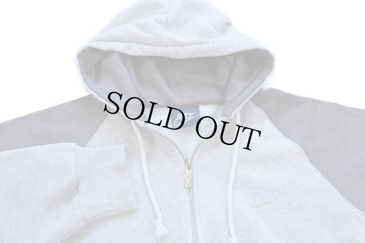 画像3: 80s NIKEナイキ ロゴ刺繍 ツートン 切り替え スウェット ジップパーカー 杢グレー L★フーディー (3)