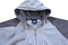 画像3: 80s NIKEナイキ ロゴ刺繍 ツートン 切り替え スウェット ジップパーカー 杢グレー L★フーディー (3)