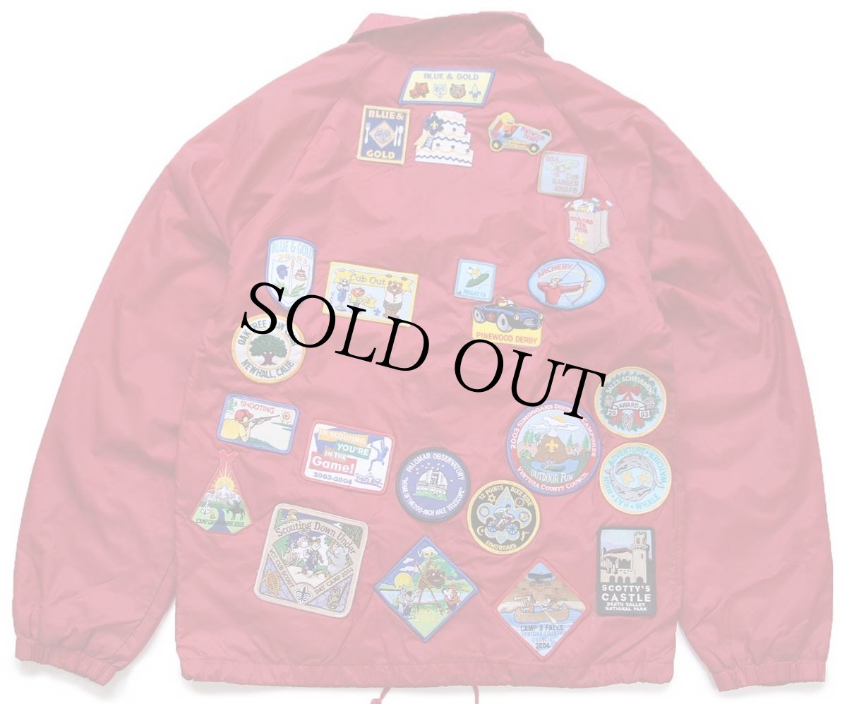 画像1: 00s BSA ボーイスカウト パッチ付き ナイロン コーチジャケット 赤 S (1)