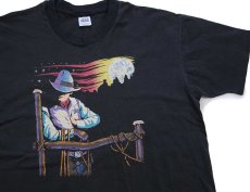 画像1: 90s USA製 カウボーイ アート 染み込みプリント コットンTシャツ 黒 フェード XXL★特大 (1)