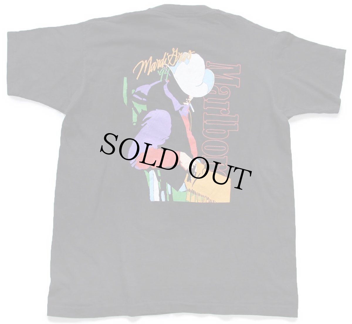画像1: 90s USA製 Marlboro Mardi Gras '94 マルボロ カウボーイ アート ポケット付き コットンTシャツ 黒 XL (1)