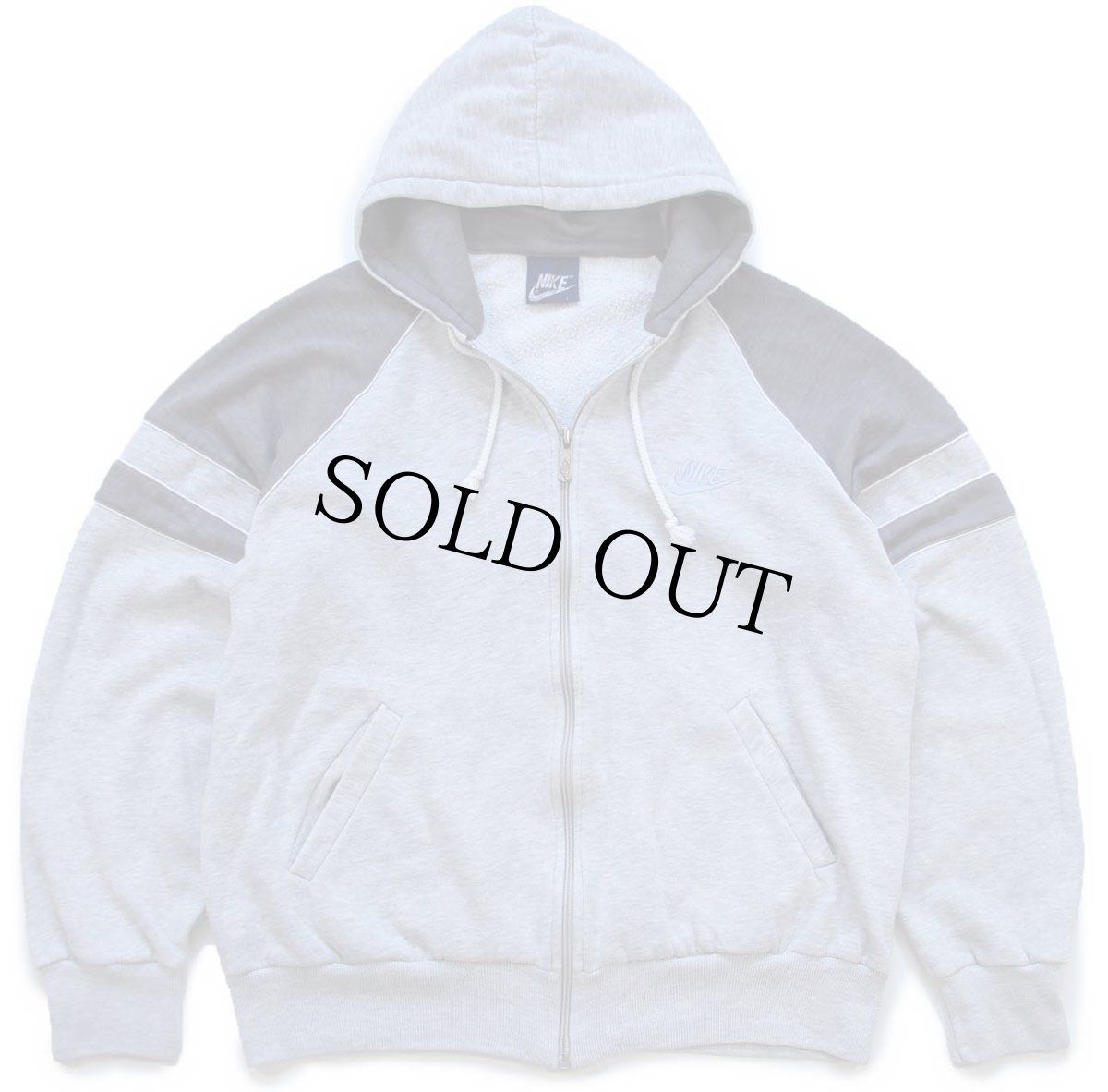 画像1: 80s NIKEナイキ ロゴ刺繍 ツートン 切り替え スウェット ジップパーカー 杢グレー L★フーディー (1)