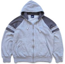 画像1: 80s NIKEナイキ ロゴ刺繍 ツートン 切り替え スウェット ジップパーカー 杢グレー L★フーディー (1)
