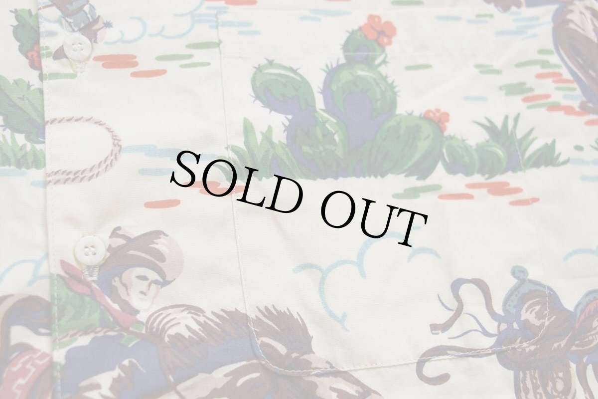 画像6: デッドストック★80s ハワイ製 reyn spoonerレインスプーナー カウボーイ 総柄 コットンシャツ M (6)