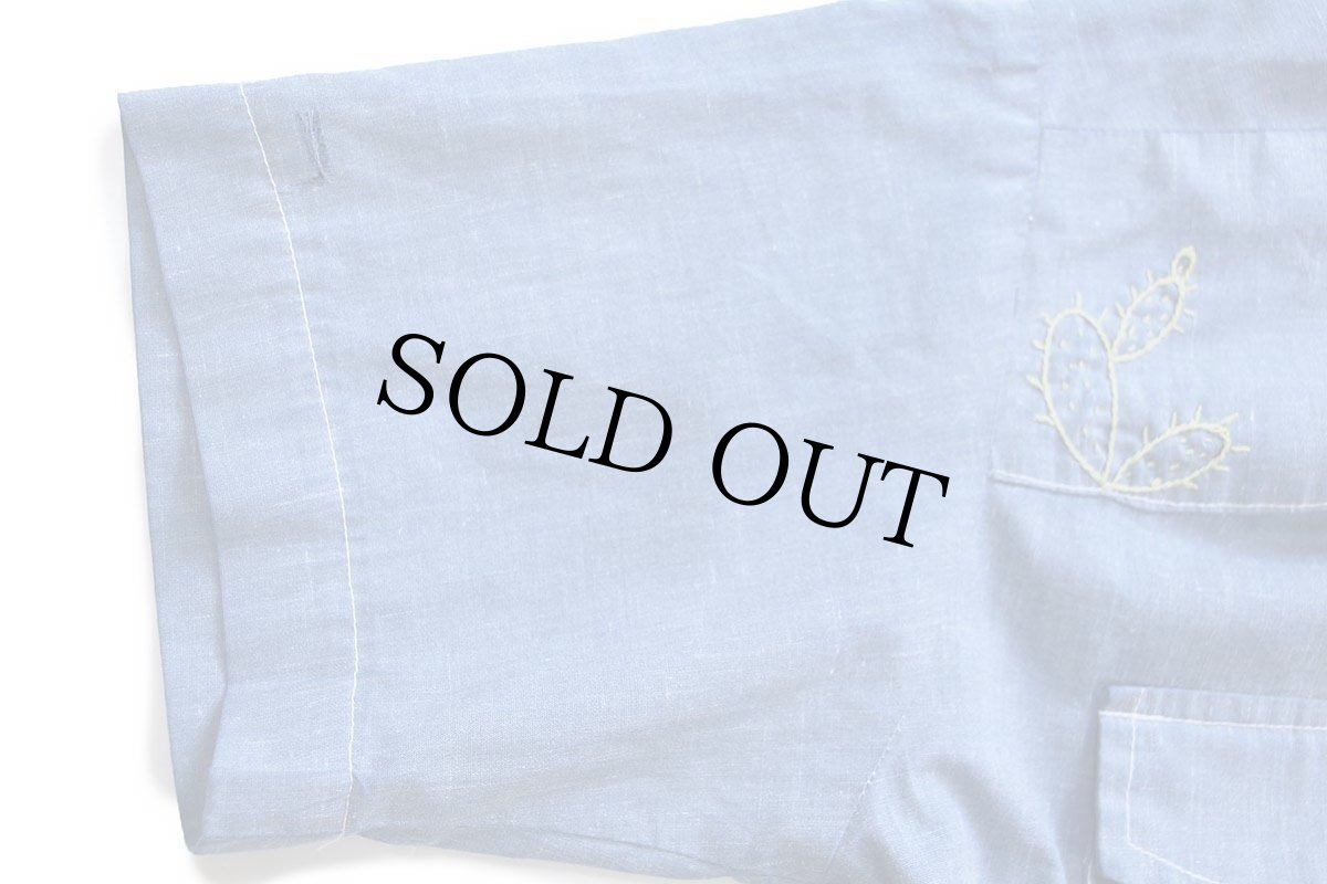 画像7: 70s ハンドメイド サボテン 太陽 刺繍入り 半袖シャンブレーシャツ (7)