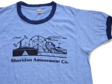 画像1: 80s USA製 Sheridan Amusement Co. 遊園地 ペンキ飛び リンガーTシャツ 杢ブルー×紺 L (1)
