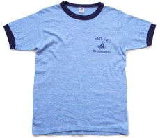 画像2: 80s USA製 CAPE COD Massachusetts ヨット 染み込みプリント リンガーTシャツ 杢ブルー×紺 M (2)