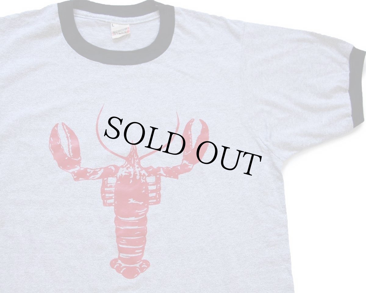 画像1: 80s USA製 GRACO MECHANICAL 9th ANNUAL CRAYFISH BASH ザリガニ 両面プリント リンガーTシャツ 杢グレー×黒 L (1)