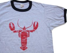 画像1: 80s USA製 GRACO MECHANICAL 9th ANNUAL CRAYFISH BASH ザリガニ 両面プリント リンガーTシャツ 杢グレー×黒 L (1)