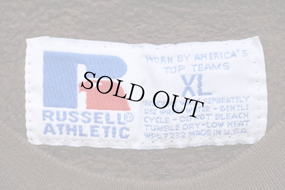 画像5: 90s USA製 RUSSELLラッセル NFL CLEVELAND BROWNS ひび割れプリント 前V スウェット 焦げ茶 XL (5)