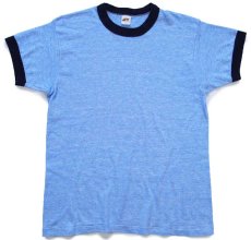画像2: 70s USA製 RUSSELLラッセル 無地 リンガーTシャツ 杢ブルー×紺 M (2)