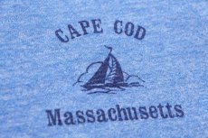 画像4: 80s USA製 CAPE COD Massachusetts ヨット 染み込みプリント リンガーTシャツ 杢ブルー×紺 M (4)