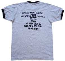 画像3: 80s USA製 GRACO MECHANICAL 9th ANNUAL CRAYFISH BASH ザリガニ 両面プリント リンガーTシャツ 杢グレー×黒 L (3)