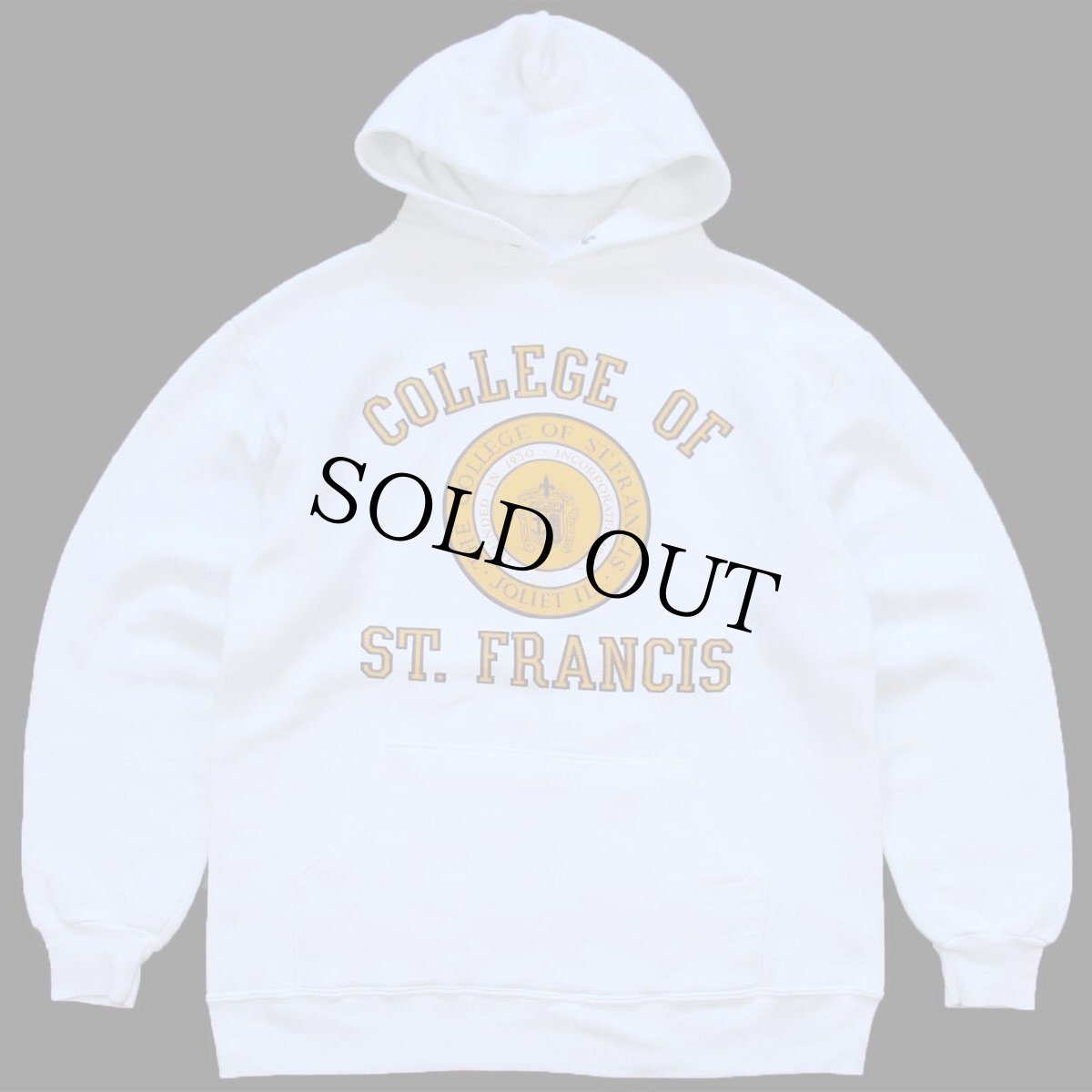 画像1: 80s USA製 Collegiate Pacific COLLEGE OF ST. FRANCIS スウェットパーカー 白 M★フーディー (1)